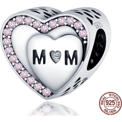 2021NEW 100% 925 Sterling Silver Simple Pink Zircon Heart Charms Fit Original 3mm Bracelets&Bangle Making DIY Women Jewelry Gift