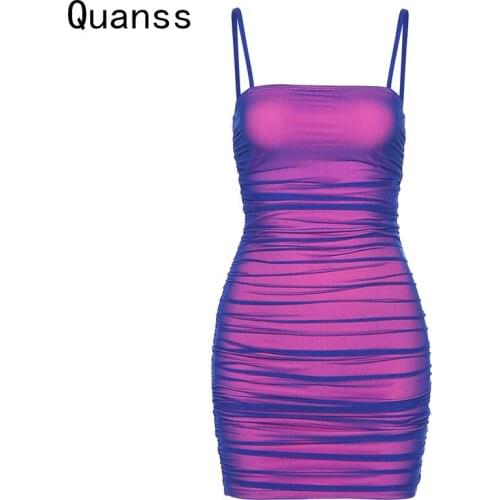 Quanss Summer Sexy Elegant Tight Bodycon Dress Women 2021 New Arrival Streetwear Party Night Club Mesh Mini Dresses