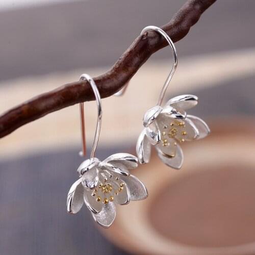100% Real 925 Sterling Silver Daisy Flower Earrings Boho Female Small Sunflower Earrings For Women Bride Hanging Dangle Earrings