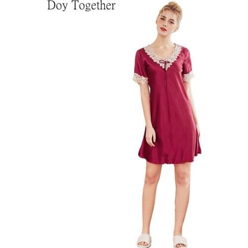 Yao d. silk pajamas lady summer ice silk nightgown female leisure wear manufacturer wholesale 1026 summer with short sleeves