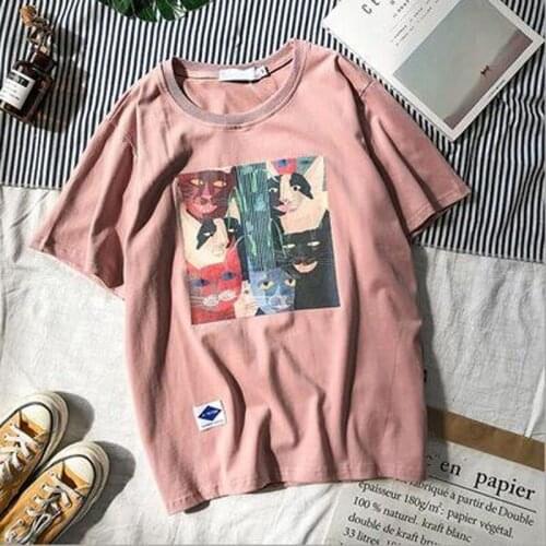 Cute Cartoon Print T shirts Women High Quality Short Sleeve Round Neck Women Tops Cotton Spandex T shirt Woman