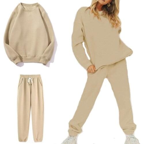 Tracksuit Women Solid Casual Sports 2 Pieces Set Sweatshirts Pullover Hoodies Suit Winter 2020 Home Sportswear Pant Sports Suit