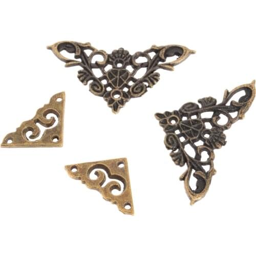 12Pcs/lot Angle Corner Brackets Album Protector Zinc Alloy Box Scrapbook Antique Bronze Jewelry Chest Wine Case 48mm/28mm screw