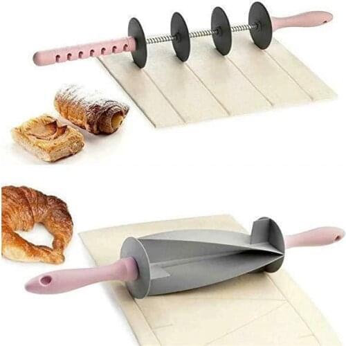 Rolling Cutter for Making Croissant Bread Wheel Dough Pastry Wooden Handle baking Adjustable Kitchen Croissant Cut Knife Slicer
