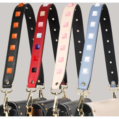 New 62cm Red Rivet Women replacement straps leather shoulder belt bag handles handbags diy accessoire femme gold Hardware STP237