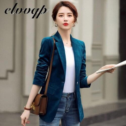 Women Office Wear Suit Blazer High Quality Corduroy Solid Casual Coat Jacket Elegant Long Sleeve Work Pockets Blazers Plus Size