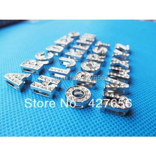 1 set 8mm Silver tone Capital Letter Slider Spacer Beads Pendant Charm/Finding,Dotted Around Rhinestone,for Bracele & Necklace