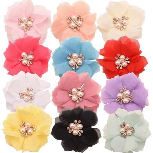 12PCS 2.4inch Cute Chiffon Flower Kawaii Hair Accessories for Girls HairclipHair Flower Making Hair Bows Barrettes Headwrap