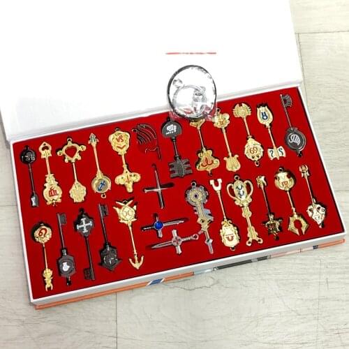 26pcs/set Anime Fairy Tail Key Figure Natsu Elza Lucy Happy Keychain Keyrings Necklace Fashion pendant Collectible