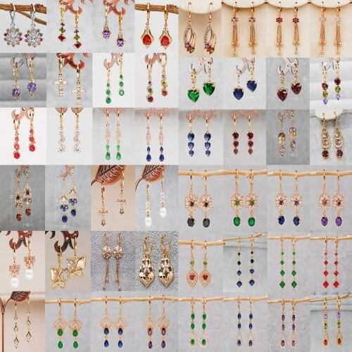 50 Pairs/Lot Trendy Gold Heart Drop Earrings Cubic Zirconia Stone For Women Girls Fashion Jewelry Accessories Wedding Gift