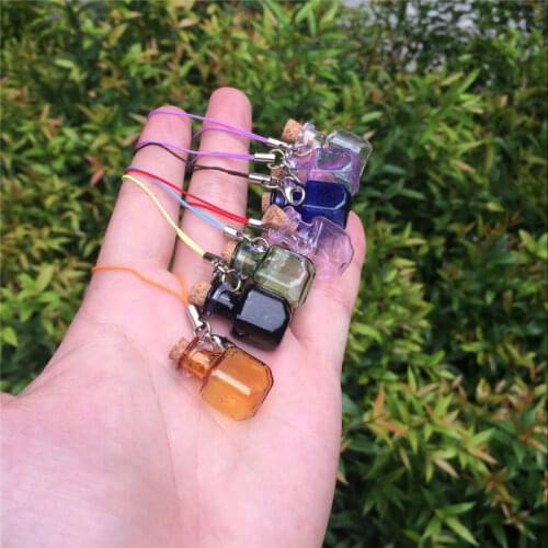 Bottles Rectangle Pendants Small Bottles with Key Chains Lobster Clasp Jars Glass Pendants For Bracelets Mixed Colors 7pcs