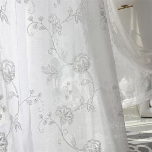 White Embroidery Morning Glory Tulle Drapes Cotton Linen Curtain for Living Room Curtain Sheer Bedroom Window Panels wp144#5
