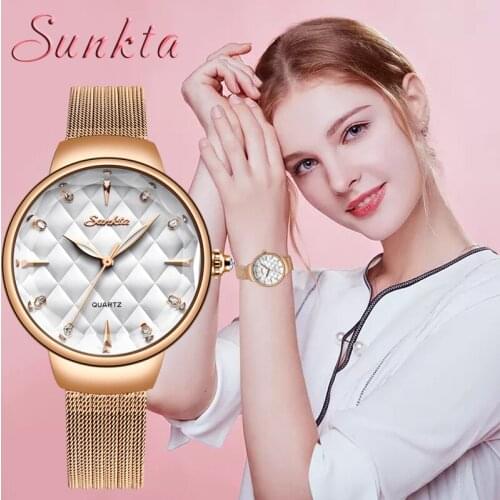 SUNKTA New Brand Luxury Watch Women Fashion Dress Quartz Wrist Watch Ladies Stainless Steel Waterproof Watches Relogio Feminino
