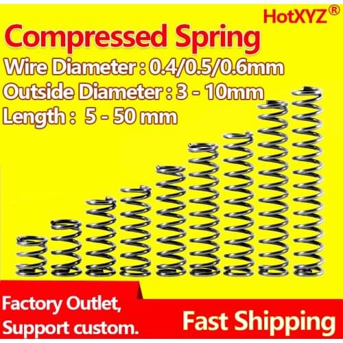 HotXYZ 65Mn Cylidrical Coil Compression Spring Y Type Return Pressure Compressed Small Spring Steel Wire Diameter 0.4 0.5 0.6mm