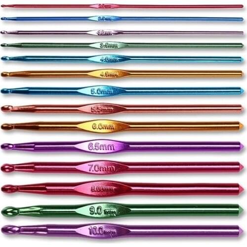 14Pcs/Set 2-10mm Different Size Colored Aluminum Crochet Hooks Needles Set Tools Crochet Needle for Weaving and Knitting