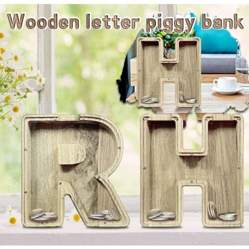 Creative Alphabet R H Money Box Personalized Wooden Coin Counting Storage Tank Nordic Art Piggy Bank Saving Jar Coins Storage