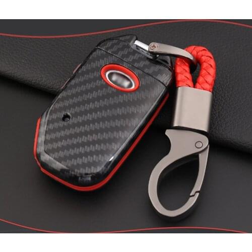 ABS Carbon Fiber Shell+Silicone Cover Remote Key Holder Fob Case&KeyChain For Kia Sportage R 2018