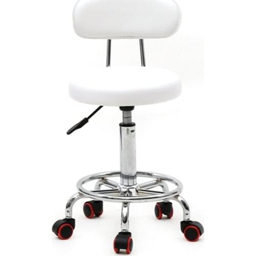 Round Shape Adjustable Salon Stool with Back and Line White