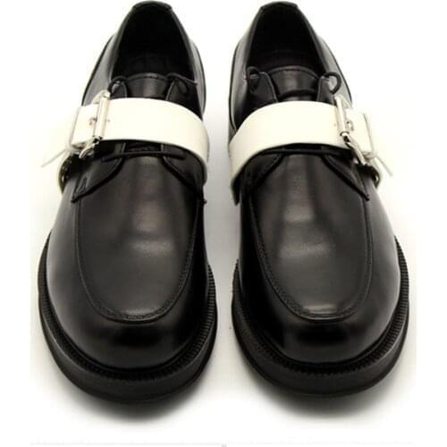 Fashion Brand Handmade Round Toe Lace Up Office Shoes Men Casual Panelled Leather Shoes Party Formal Shoes Men Plus Size 34-45