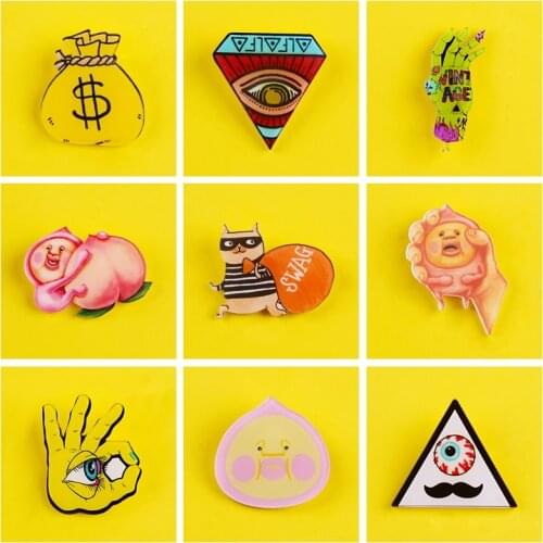 Cartoon Pink Peach Brooches Acrylic Badges for Backpack Punk Hand Badges for Clothes Eyes Pins for Backpacks Badge Jewelry Gifts