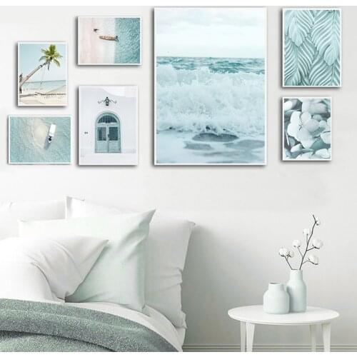 Ocean Beach Flower Coconut Tree Sea View Wall Art Canvas Painting Nordic Posters And Prints Wall Pictures For Living Room Decor