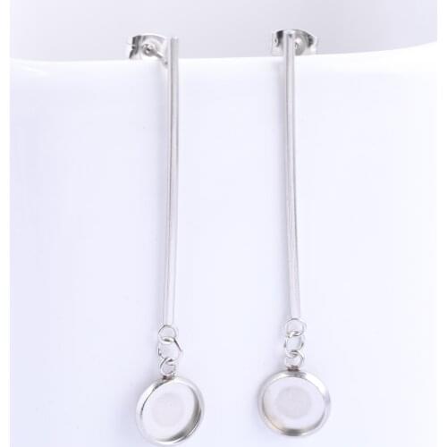 10pcs Stainless Steel Bar Shape Earring Post Findings 8mm 12mm Cabochon Base Setting Blanks Diy Bezels For Earrings Making