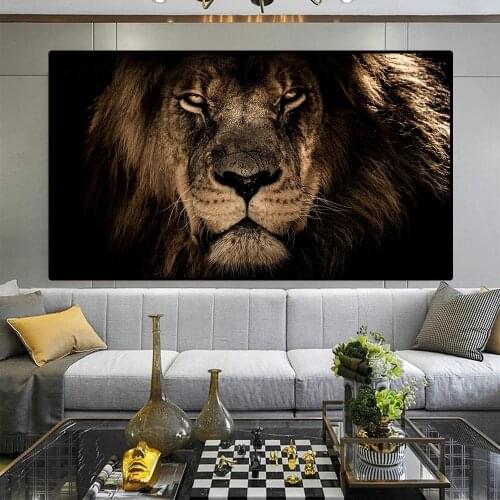 African Animals Large Lions Face Canvas Painting Posters Print Cuadros Wall Art for Living Room Home Decor (No Frame)