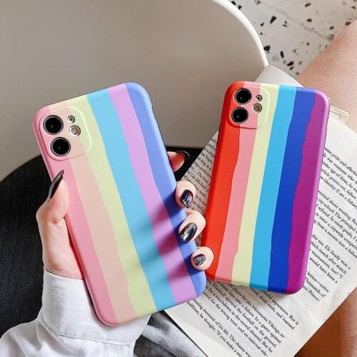 Gimfun Cartoon Rainbow Shockproof Phone Case for iPhone 11 12 Pro Max XS Max X XR 7 8 Plus Colorful Stripe Soft Tpu Back Cover