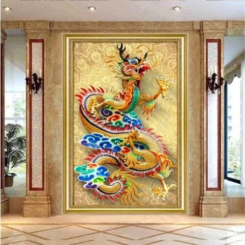 Luxury Chinese Embossed Dragons 3D Photo Self Adhesive Wallpapers for Hotel Living Room Porch Industrial Decor Mural Home Decor
