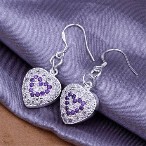 Christmas factory wholesale silver color jewelry wedding gift fashion woman lady Heart crystal stone earrings jewelry E287