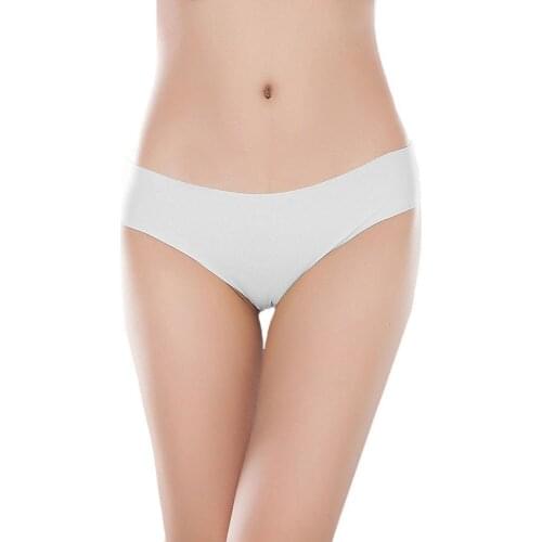 Low Waist Sexy Simple Women Underwear Summer Ice Silk Lingerie Underpants White Solid Color Briefs European American Onesies
