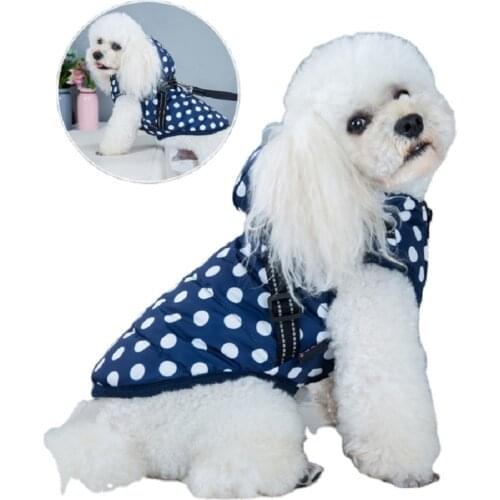 Warm Dog Hooded Cotton Vest Clothes Cute Dots Pet Clothes Simply Pet Puppy Autumn Winter Clothes Pink Blue Dog Costumes