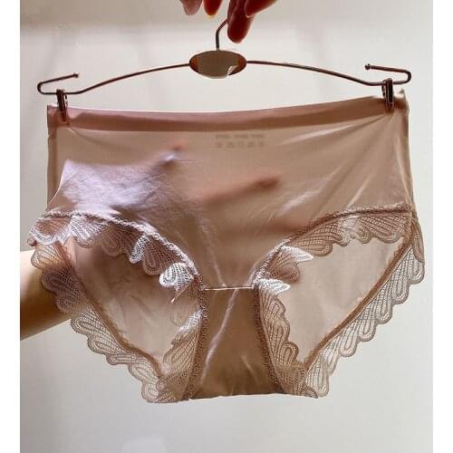 Panties underwear Lace tangas women Sexy simulation silk ladys briefs no trace kawaii lenceria femenina free shiping visavis