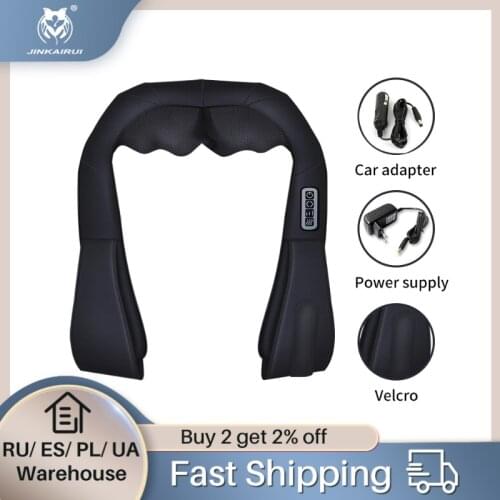 Jinkairui U Shape Shiatsu Neck Massage Shawl 4-buttons with Infrared Heated Kneading Home Car Dual-use Gift Relief Pain for Body
