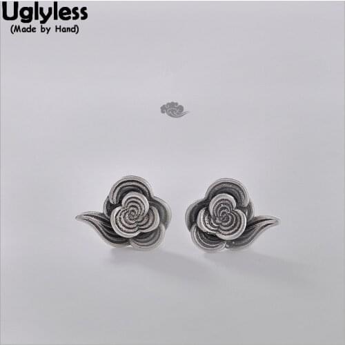 Uglyless Real Solid 925 Sterling Silver Fine Jewelry Women Handmade Thai Silver Three-petal Flower Studs Like a Cloud Earrings