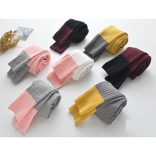 Spring And Autumn Girls' Pantyhose Double Needle Hole Strip Childrens Leggings Color Matching Nine Points Out Wear Baby Siamese