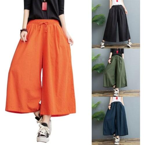 Womens Linen Cotton Casual Large Size Pants Plus Size Pant With Band Waist Summer Trousers XIN-Shipping