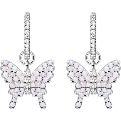 Luxury Brand 925 Sterling Silver Opal Butterfly Drop Earrings Micro Cubic Zirconia Stones Women Fine Party Jewelry Gift