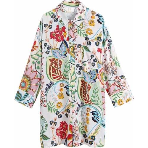 Vintage Multicolor Print Shirt-Style Jumpsuit Women Lapel Collar Long Sleeve Casual Loose Overalls Summer Romper Monos Mujer