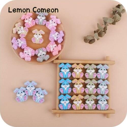 10Pc Mini Bunny Silicone Teether Beads Animal Shape BPA Free For Pacifier Clip DIY Cute Teething Necklace Toy Accessories Making