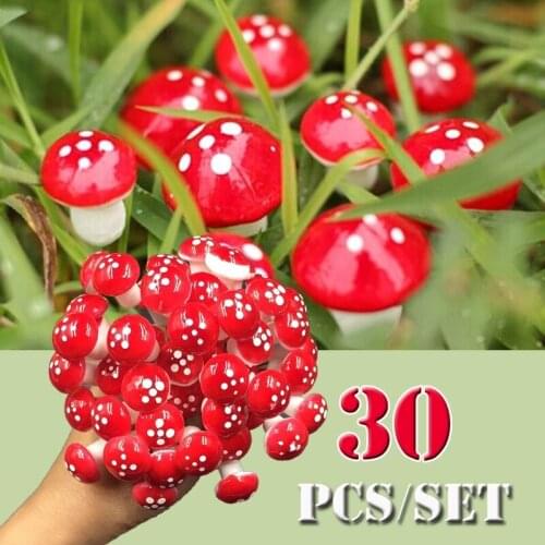 30 Pcs/Set 2cm Mini Mushroom Miniatures Artificial Garden Fairy Moss Resin Crafts Decorations Stakes Craft for Home