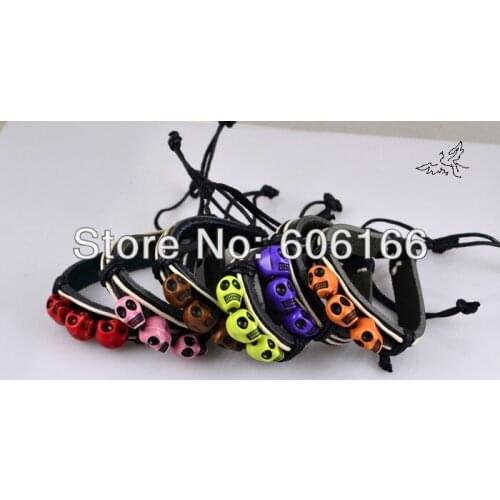 36pc/lot Mix Colors Skull Leather Bracelet Skeleton Fashion Tribe Bracelets Fashion Jewelry Free Shipping