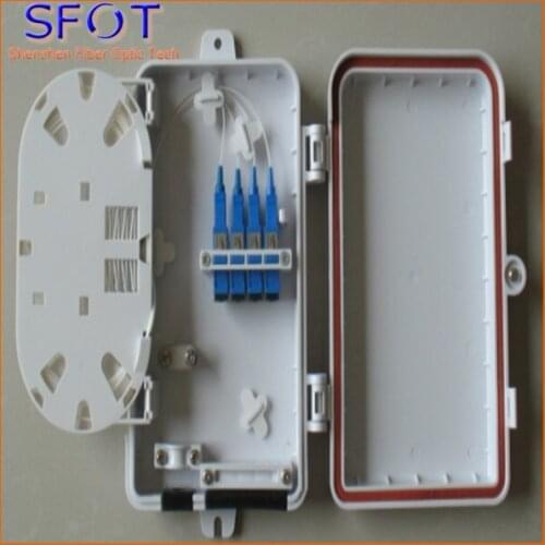 4-port termination Box, with 1pc 1:4 PLC splitter SC/UPC connector and 4pcs SC/UPC adaptor installed
