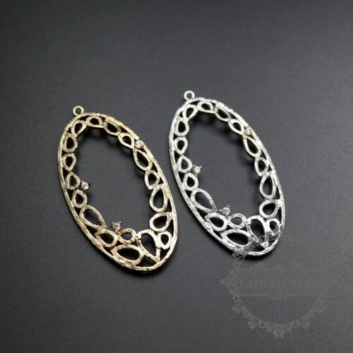45x23mm oval filigree drop silver,gold color fashion women pendant charm with zircon DIY supplies 1850294