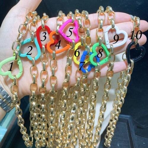 5PCS, Punk Choker Chunky Chain Gold Color Carabiner Enamel Heart Necklace For Women Vintage Statement Collar Party Jewelry