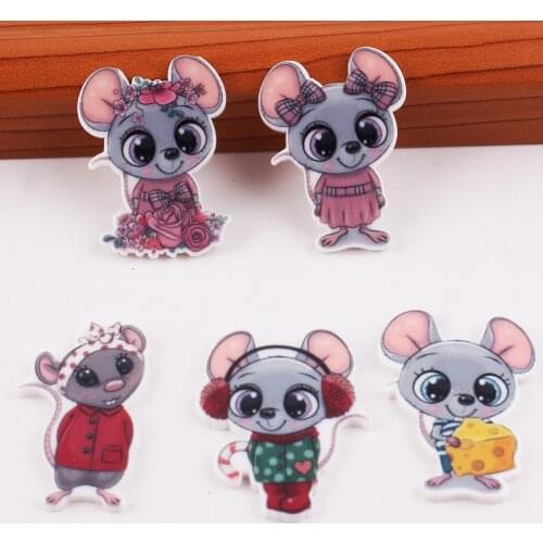 50pcs 5 Styles Mixed Kawaii Cartoon Rats Flatback Resin Cabochon Cute Mouse Planar Resins DIY Crafts Embellishments Hair Bows