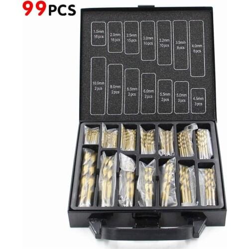 99pcs Titanium HSS Drill Bits Coated 1.5mm - 10mm Stainless Steel HSS High Speed Drill Bit Set For Electrical Drill Tools