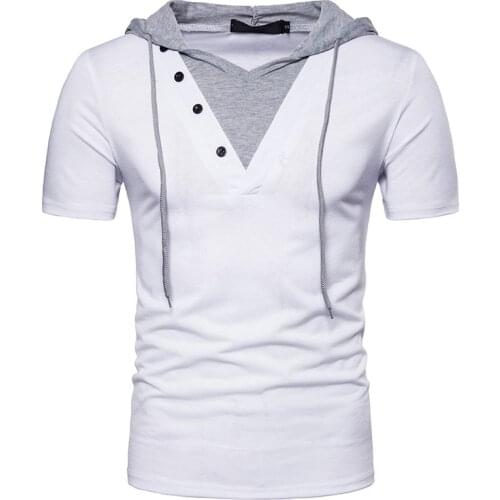 White V Neck Button T-shirts Men 2021 Summer Short Sleeve Hoodie T Shirt Men Streetwear Harajuku Casual Tshirt Men Clothing xxl