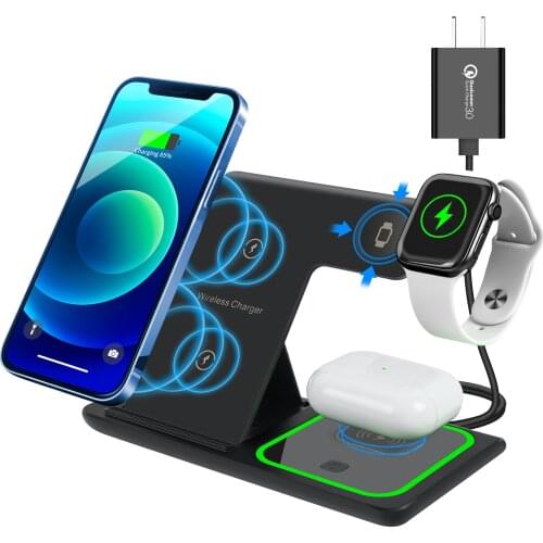Wireless Charger Stand 3 in 1 Qi 15W Fast Charging Dock Station for Apple Watch iWatch 6 5 4 AirPods Pro iPhone 12 11 XS XR X 8