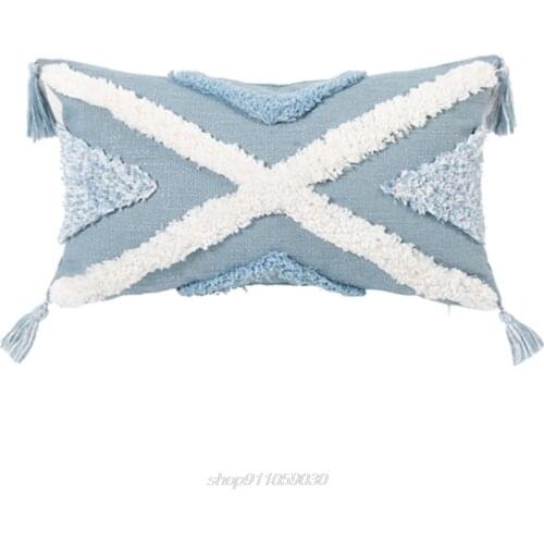 Bohemian Macrame Tufted Tassel Long Throw Pillow Case Blue Beige Textured Fringe Tribal Decorative Cushion Cover M20 21 Dropship